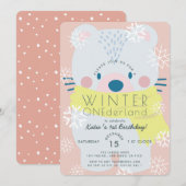 Polar Beer Winter Onederland Roze 1ste verjaardag Kaart (Voorkant / Achterkant)