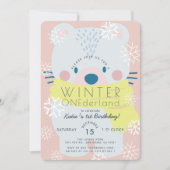 Polar Beer Winter Onederland Roze 1ste verjaardag Kaart (Voorkant)