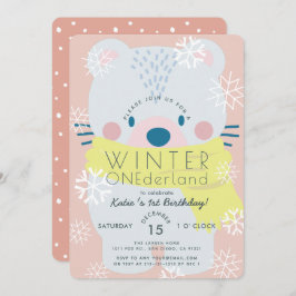 Polar Beer Winter Onederland Roze 1ste verjaardag Kaart