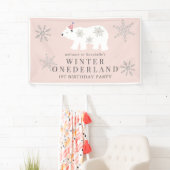 Polar Beer Winter Onederland Roze 1ste verjaardag Spandoek (Insitu)