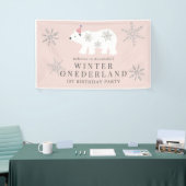 Polar Beer Winter Onederland Roze 1ste verjaardag Spandoek (Beurs)