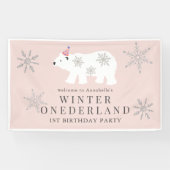 Polar Beer Winter Onederland Roze 1ste verjaardag Spandoek (Horizontaal)