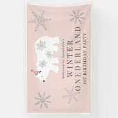 Polar Beer Winter Onederland Roze 1ste verjaardag Spandoek (Verticaal)
