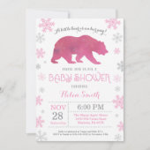 Polar Beer Winter Pink Girl Baby shower Snowflake Kaart (Voorkant)