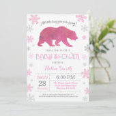 Polar Beer Winter Pink Girl Baby shower Snowflake Kaart (Staand voorkant)