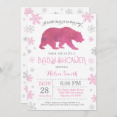 Polar Beer Winter Pink Girl Baby shower Snowflake Kaart (Voorkant / Achterkant)