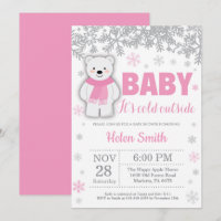 Polar Beer Winter Pink Girl Baby shower Snowflake
