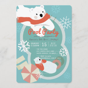 Polar Beer Winter Pool Birthday Invitation Kaart