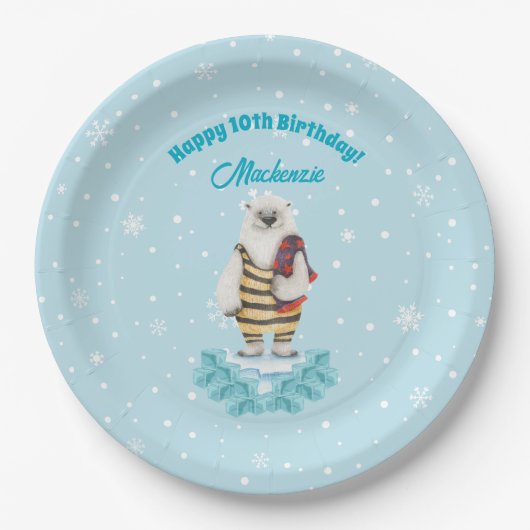 Polar Beer Winter Pool Kids Verjaardagsfeest Papieren Bordje (Voorkant)