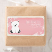 Polar Beer Winter Roze Meisje Baby shower Etiket (Insitu)