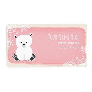 Polar Beer Winter Roze Meisje Baby shower Etiket