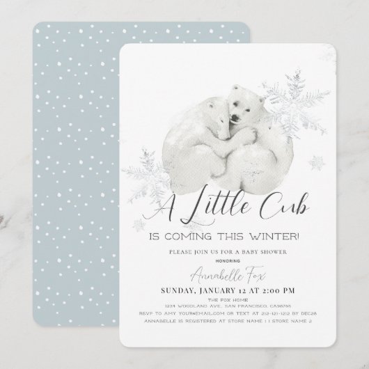 Polar Beer Winter Snowflake Blue Boy Baby shower Kaart (Voorkant / Achterkant)