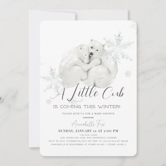 Polar Beer Winter Snowflake Blue Boy Baby shower Kaart (Voorkant)