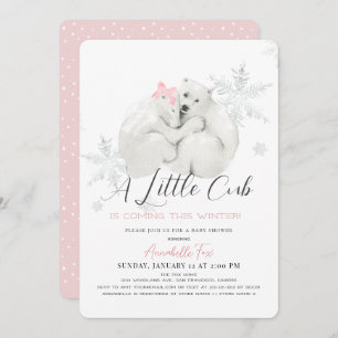 Polar Beer Winter Snowflake Pink Girl Baby shower Kaart