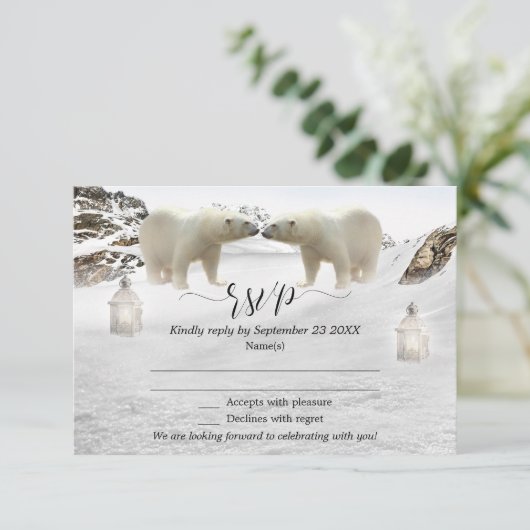 Polar Beer Winter Wedding RSVP-kaart Kaart (Staand voorkant)