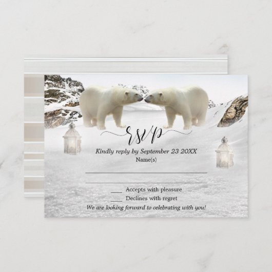 Polar Beer Winter Wedding RSVP-kaart Kaart (Voorkant / Achterkant)