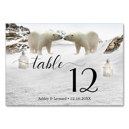 Polar Beer Winter Wedding Table Number Kaart (Voorkant)