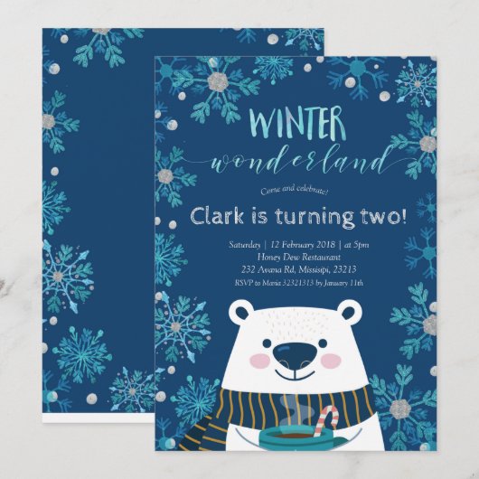 Polar Beer Winter wonderland Birthday Invitation Kaart (Voorkant / Achterkant)