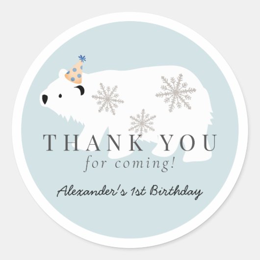 Polar Beer Winter Wonderland Blue Birthday Ronde Sticker (Voorkant)