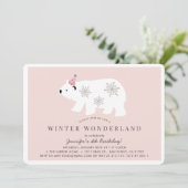 Polar Beer Winter Wonderland Pink Birthday Kaart (Staand voorkant)