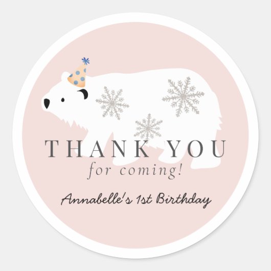 Polar Beer Winter Wonderland Pink Birthday Ronde Sticker (Voorkant)
