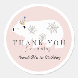 Polar Beer Winter Wonderland Pink Birthday Ronde Sticker