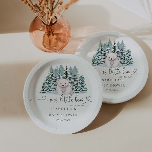 Polar Beer Winter Woodland Minimalistisch Baby sho Papieren Bordje