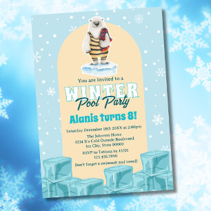 Polar Beer Winter Zwembad Feestje Kinderen Verjaar Kaart
