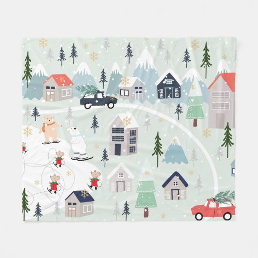 Polar beer winterlandschap, Kerstmis achtergrond. Fleece Deken (Voorkant (Horizontaal))