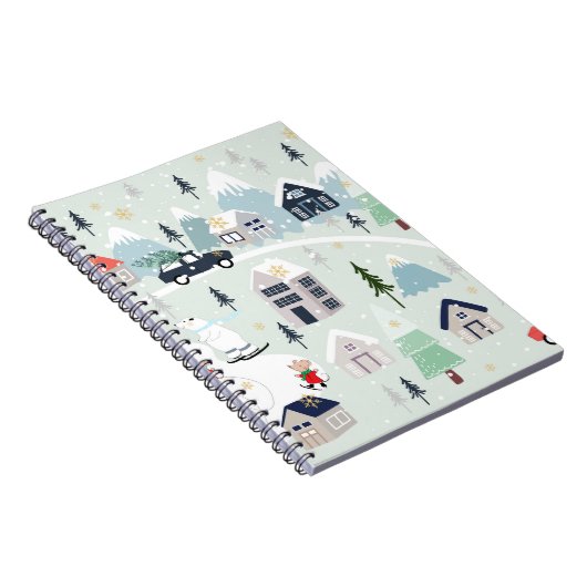 Polar beer winterlandschap, Kerstmis achtergrond. Notitieboek (Rechterzijde)