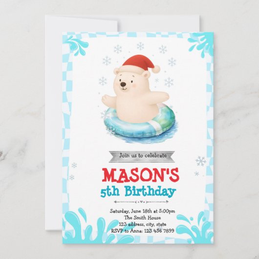 Polar beer winterzwembad feestuitnodiging kaart (Voorkant)