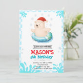 Polar beer winterzwembad feestuitnodiging kaart (Staand voorkant)