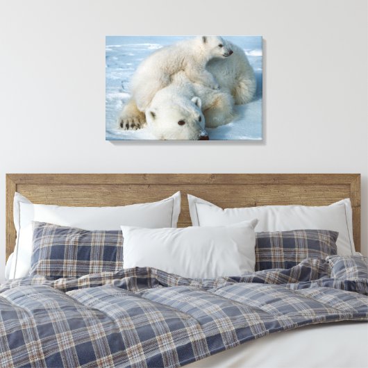 Polar_Beer_with_Cub Canvas Afdruk (Insitu (Slaapkamer))
