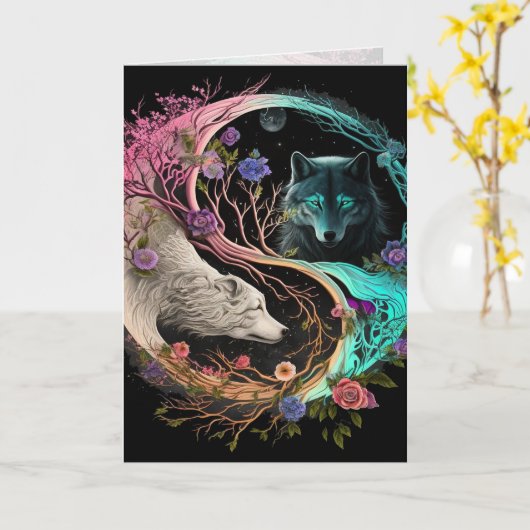 Polar Beer Wolf Yin Yang Grafische Kunstkaart Kaart (Gele Bloem)