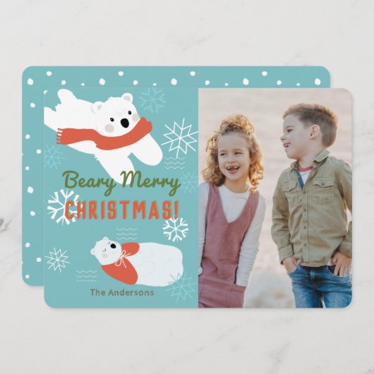 Polar Beren Beary Merry Christmas Photo Card Kaart (Voorkant / Achterkant)