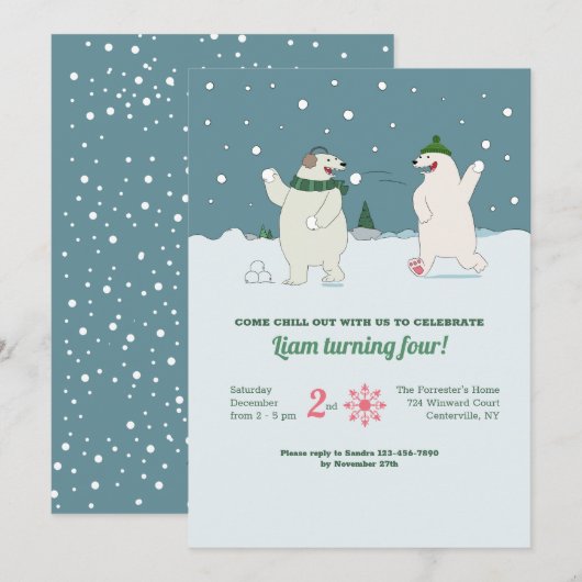 Polar Beren Birthday Party Invitation Kaart (Voorkant / Achterkant)