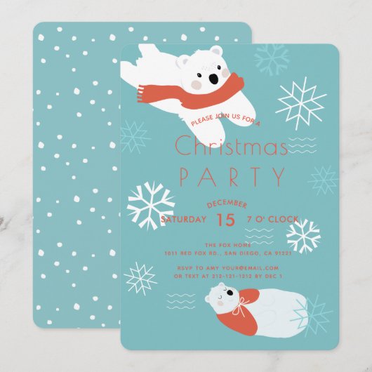 Polar Beren Christmas Party Invitation Kaart (Voorkant / Achterkant)