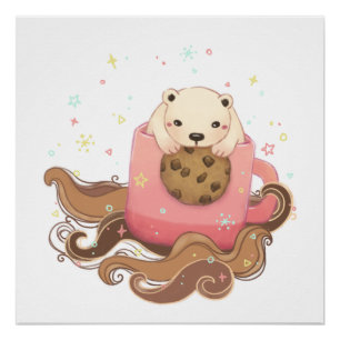 Polar Beren Cookie & Coffee Break Illustratie Perfect Poster