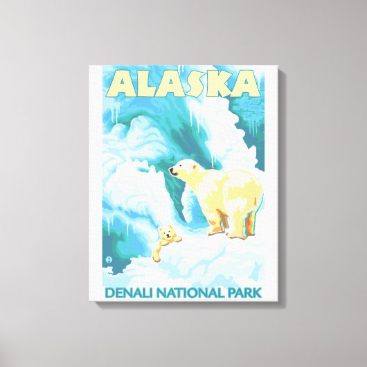 Polar Beren & Cub - Nationaal Park Denali, Alaska Canvas Afdruk (Voorkant)