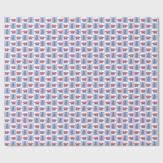 Polar Beren en blokdruk Topiary Wrapping Paper Cadeaupapier (Vlak)