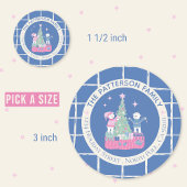 Polar Beren en Christmas Tree Blue Envelope Seal Ronde Sticker