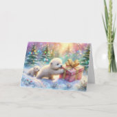 Polar Beren en kerstcadeau Christelijke Schrift Feestdagen Kaart (Voorkant)