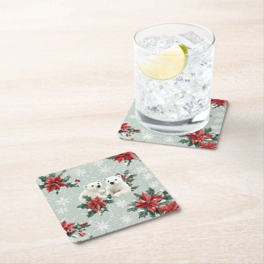 Polar Beren en sneeuwvlokken Vrolijk kerstfeest Kartonnen Onderzetters (Insitu)