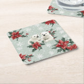 Polar Beren en sneeuwvlokken Vrolijk kerstfeest Kartonnen Onderzetters (Schuin)