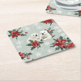 Polar Beren en sneeuwvlokken Vrolijk kerstfeest Kartonnen Onderzetters