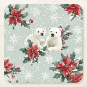 Polar Beren en sneeuwvlokken Vrolijk kerstfeest Kartonnen Onderzetters (Voorkant)