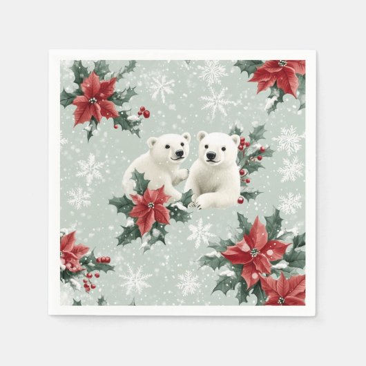 Polar Beren en sneeuwvlokken Vrolijk kerstfeest Servet (Voorkant)