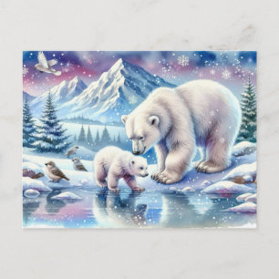 Polar Beren en Snowy Winter Scene Schilderen Briefkaart
