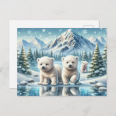 Polar Beren en Snowy Winter Scene Schilderen Briefkaart (Voorkant / Achterkant)