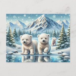 Polar Beren en Snowy Winter Scene Schilderen Briefkaart